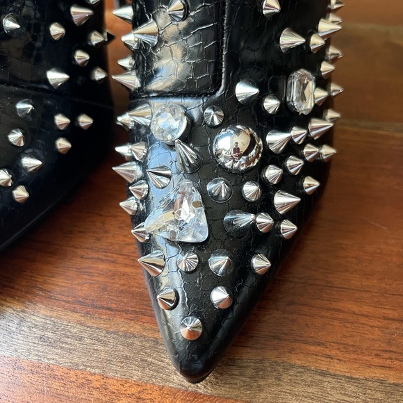 Steve Madden Viceroy Embellished Black Stiletto Heel Ankle Boots - Picture 3 of 12